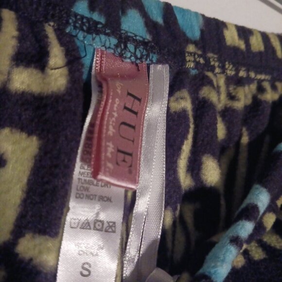 HUE Womans Small Pajama Pants Blue & Green Plush Bottoms - Picture 2 of 3